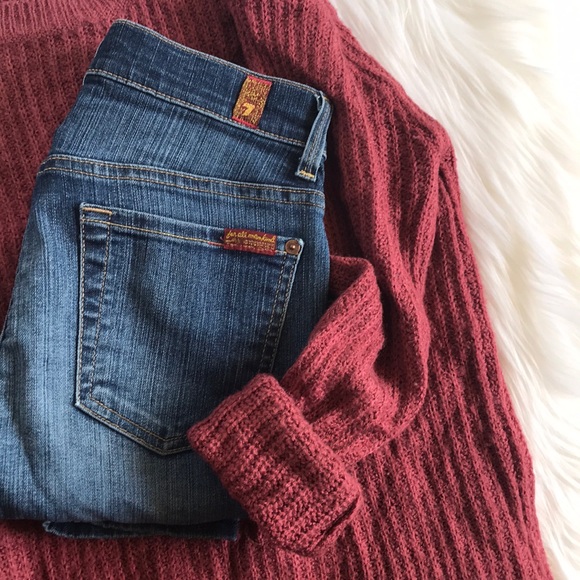 7 For All Mankind Denim - 7 For All Mankind Mid-Rise Skinny Distressed Denim